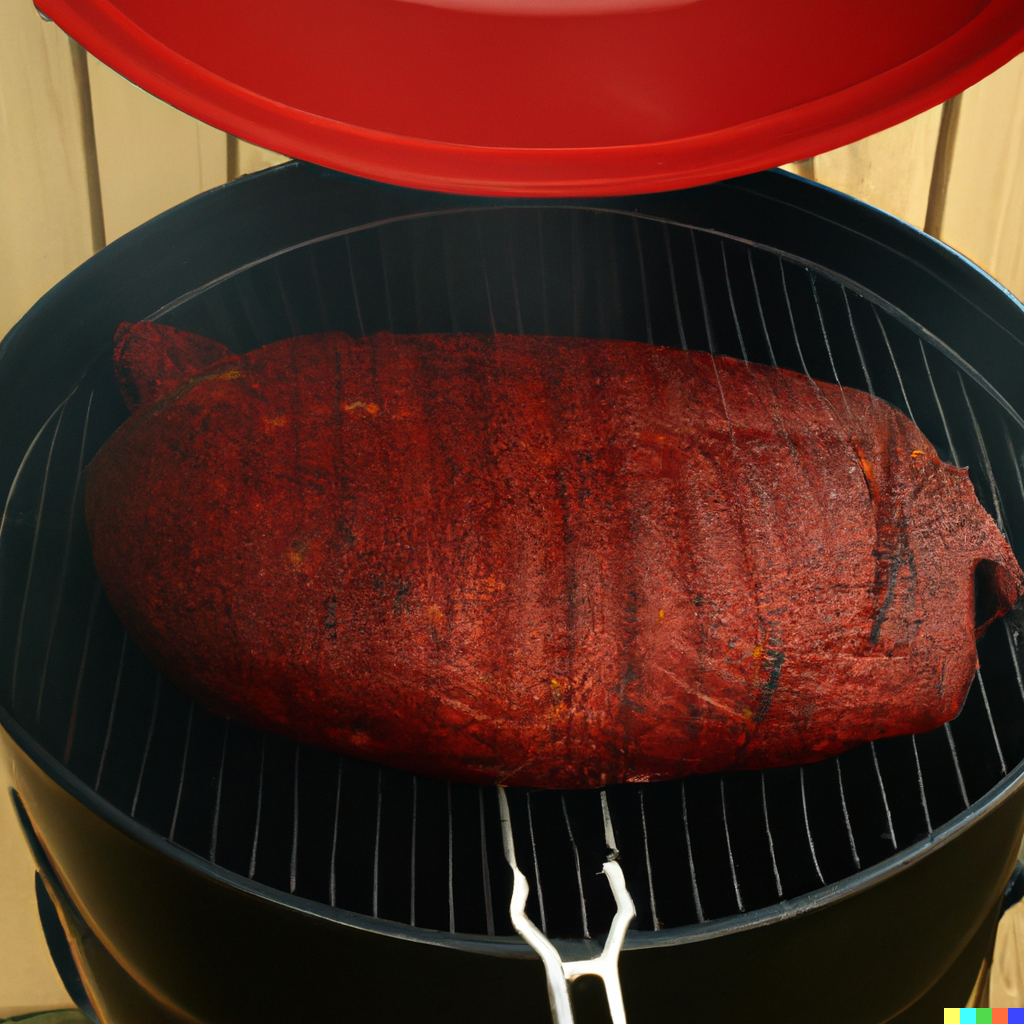 Brisket being smoked on a grill